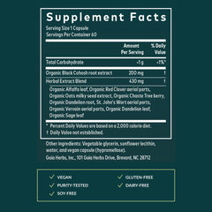Gaia Herbs etiqueta con ingredientes botánicos y trazabilidad clara