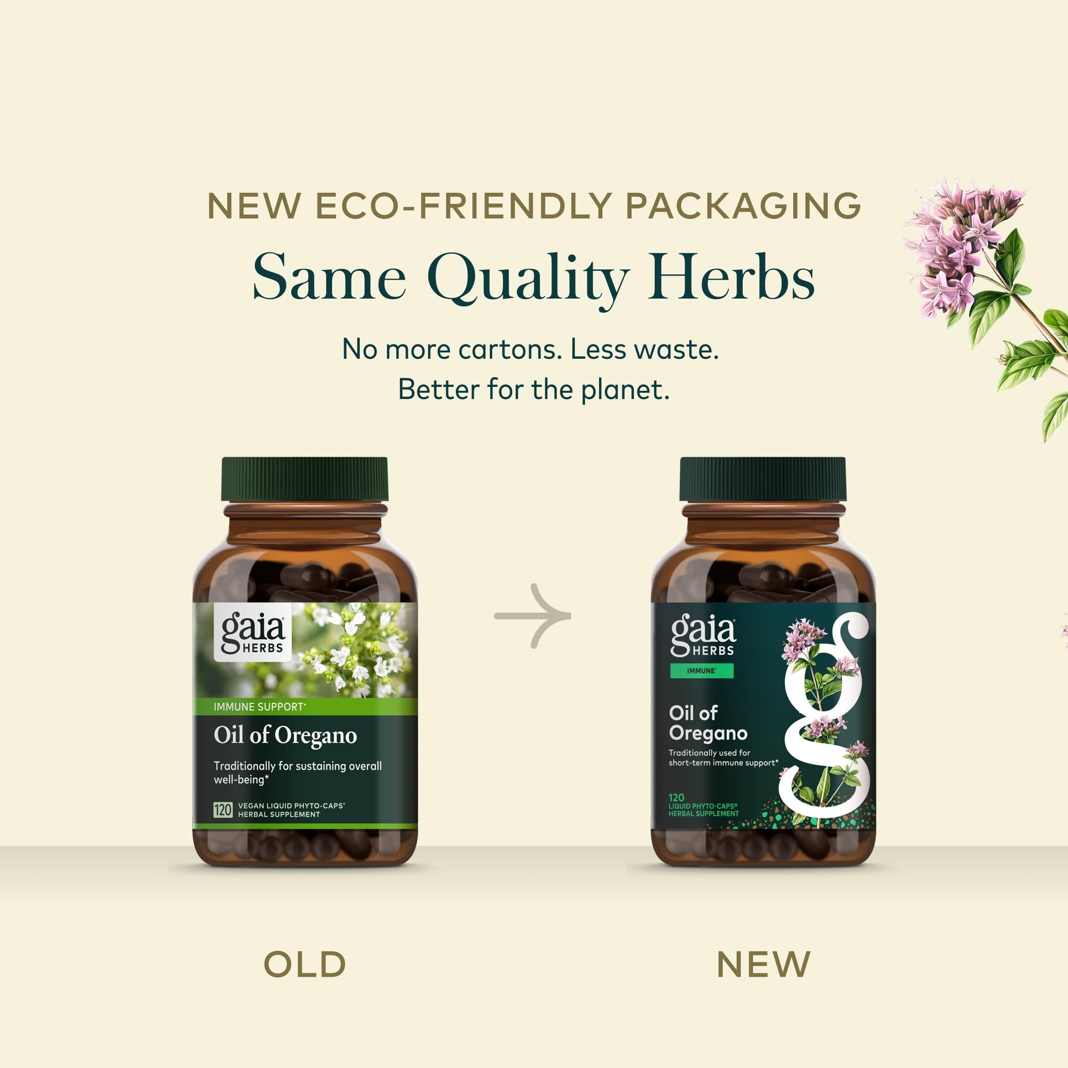 Gaia Herbs cápsulas junto a Black Seed Oil sugiriendo combinación complementaria