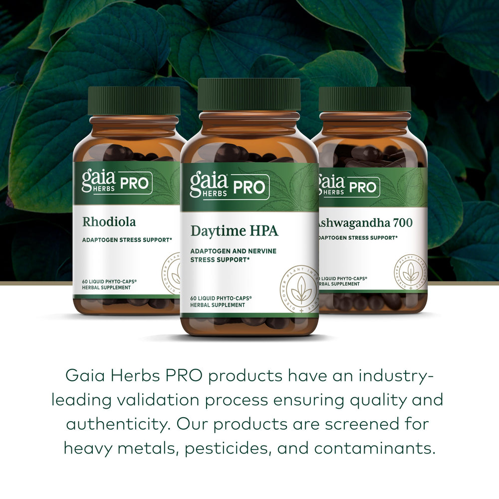 Gaia Herbs Pro etiqueta con ingredientes para transparencia y pureza