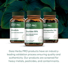 Gaia Herbs Pro etiqueta con ingredientes para transparencia y pureza