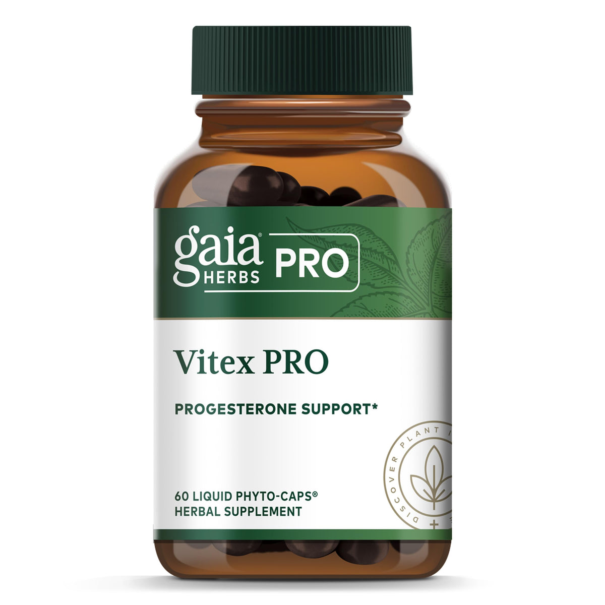Gaia Herbs PRO frasco frontal mostrando etiqueta y beneficios