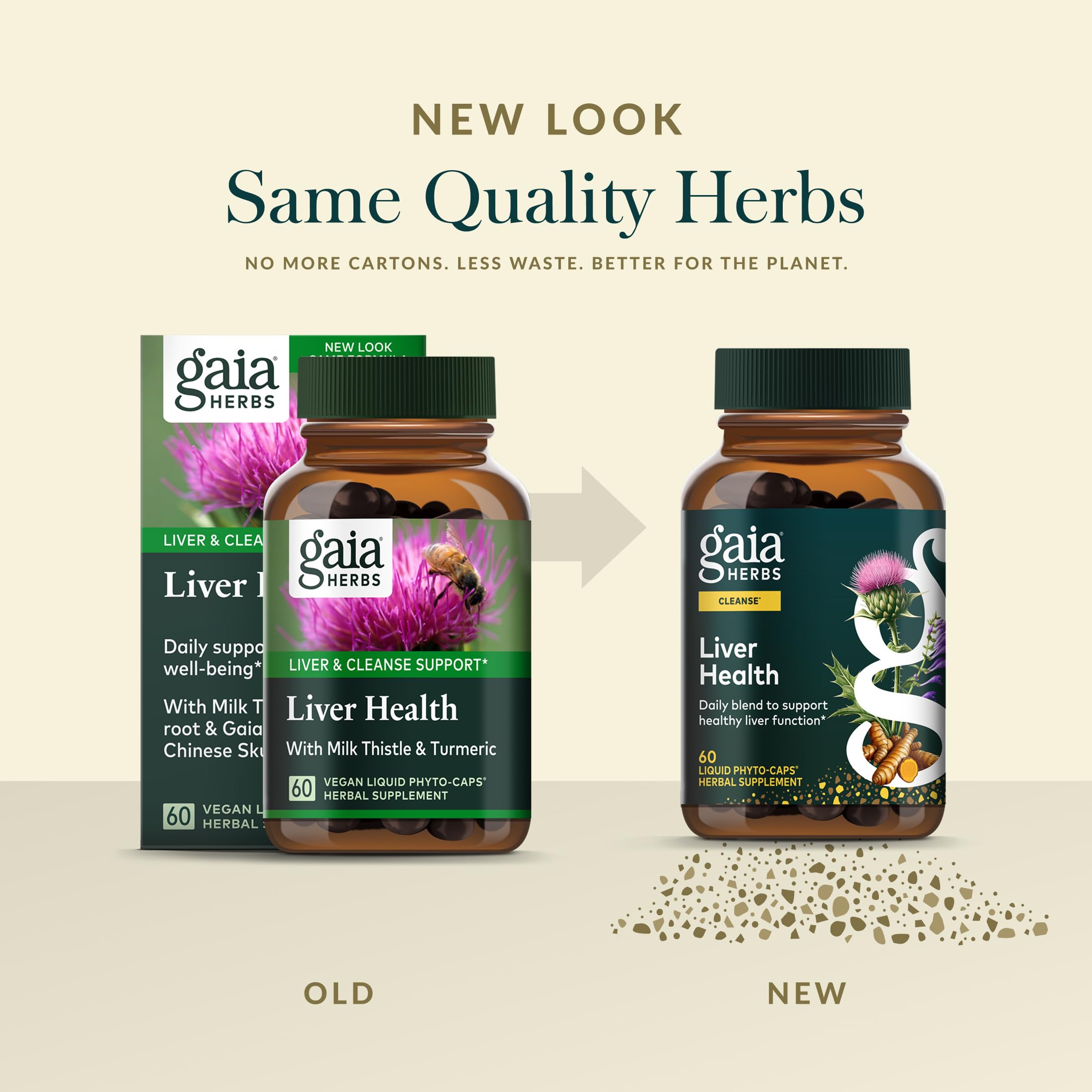 Gaia Herbs frasco en cocina sugiriendo incorporación al estilo de vida saludable
