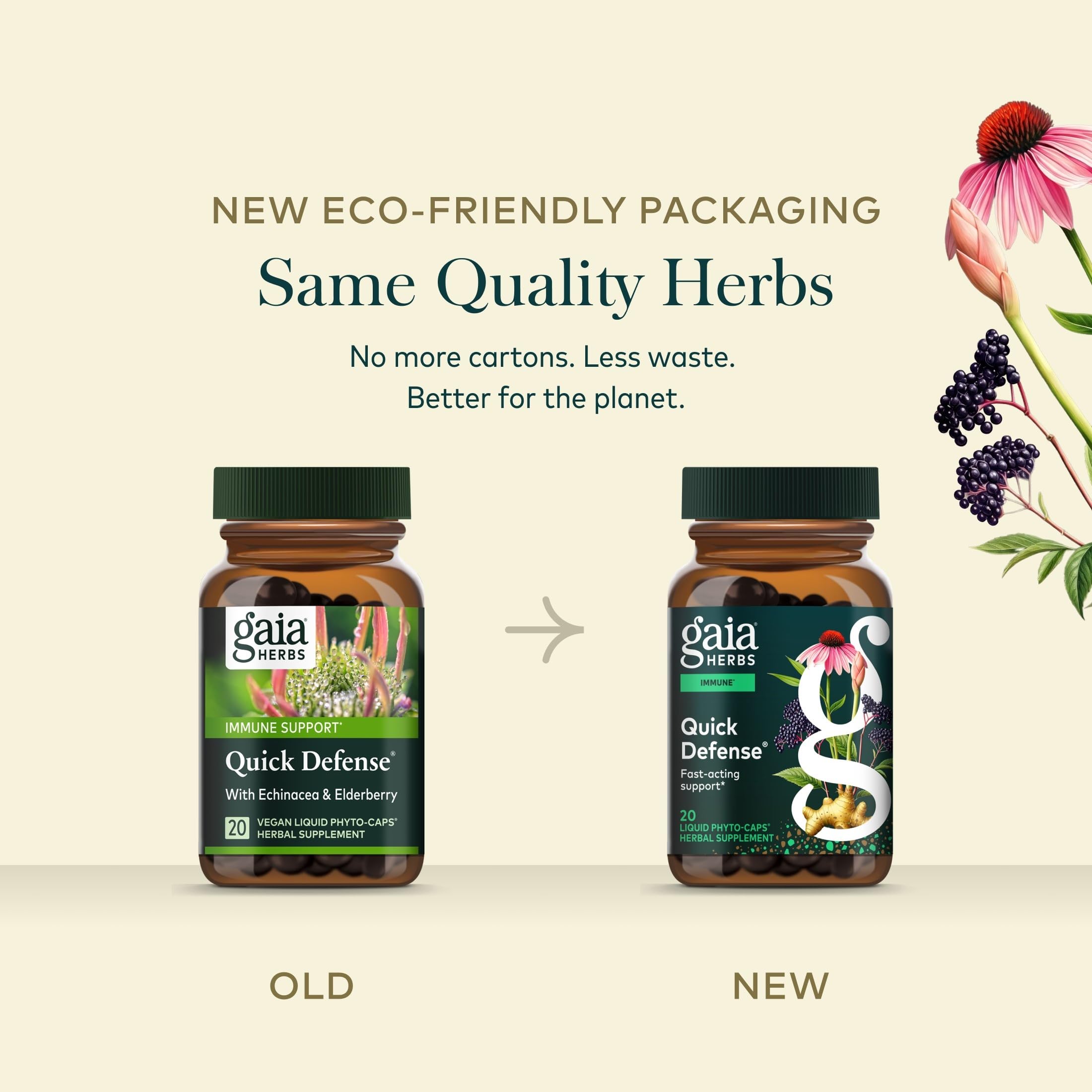 Gaia Herbs etiqueta con información de ingredientes y control de calidad
