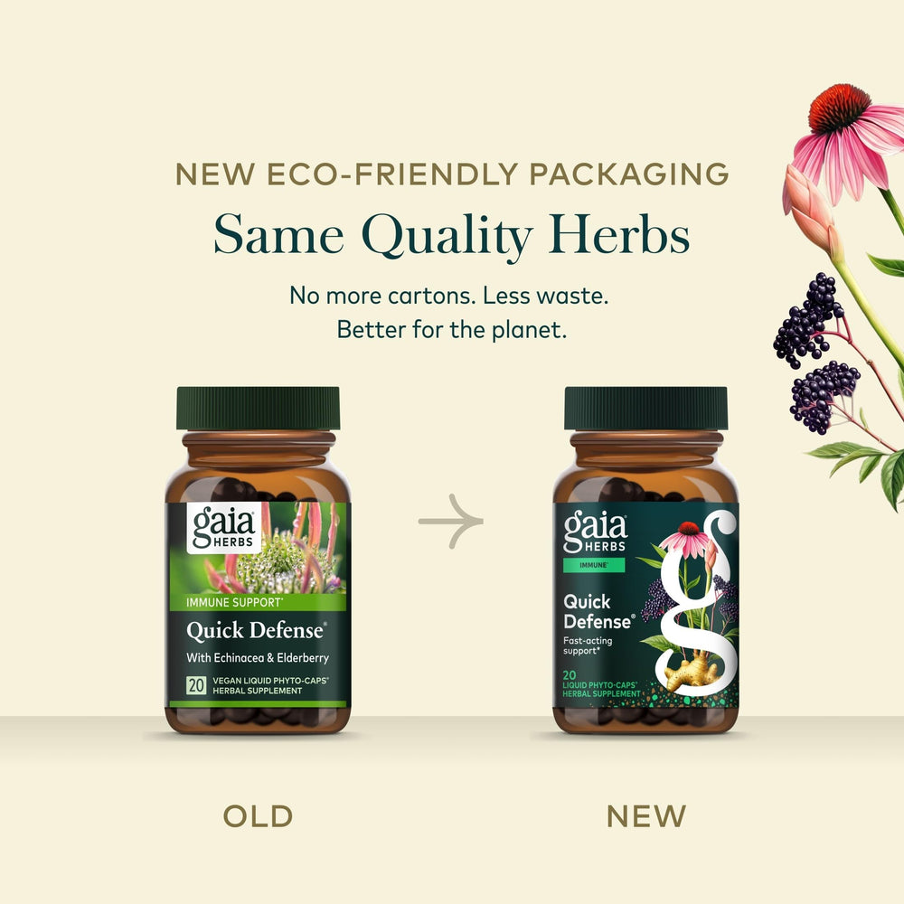 Gaia Herbs etiqueta con información de ingredientes y control de calidad
