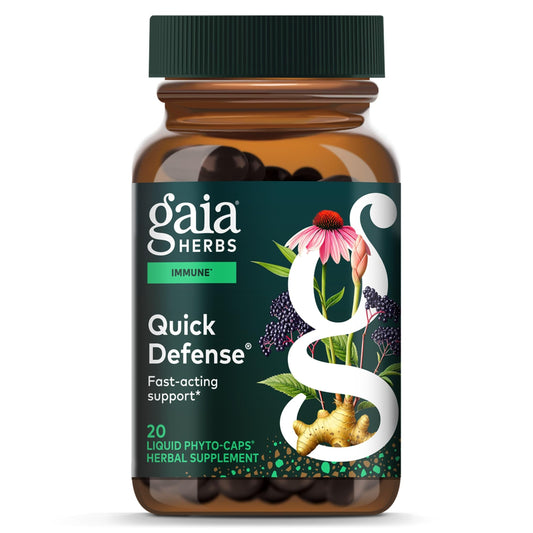 Gaia Herbs frasco frontal mostrando cápsulas veganas y beneficio de apoyo inmune