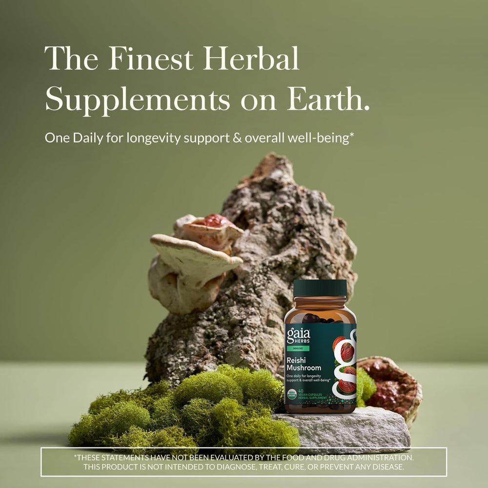 Gaia Herbs cápsulas veganas en primer plano, fácil de tomar
