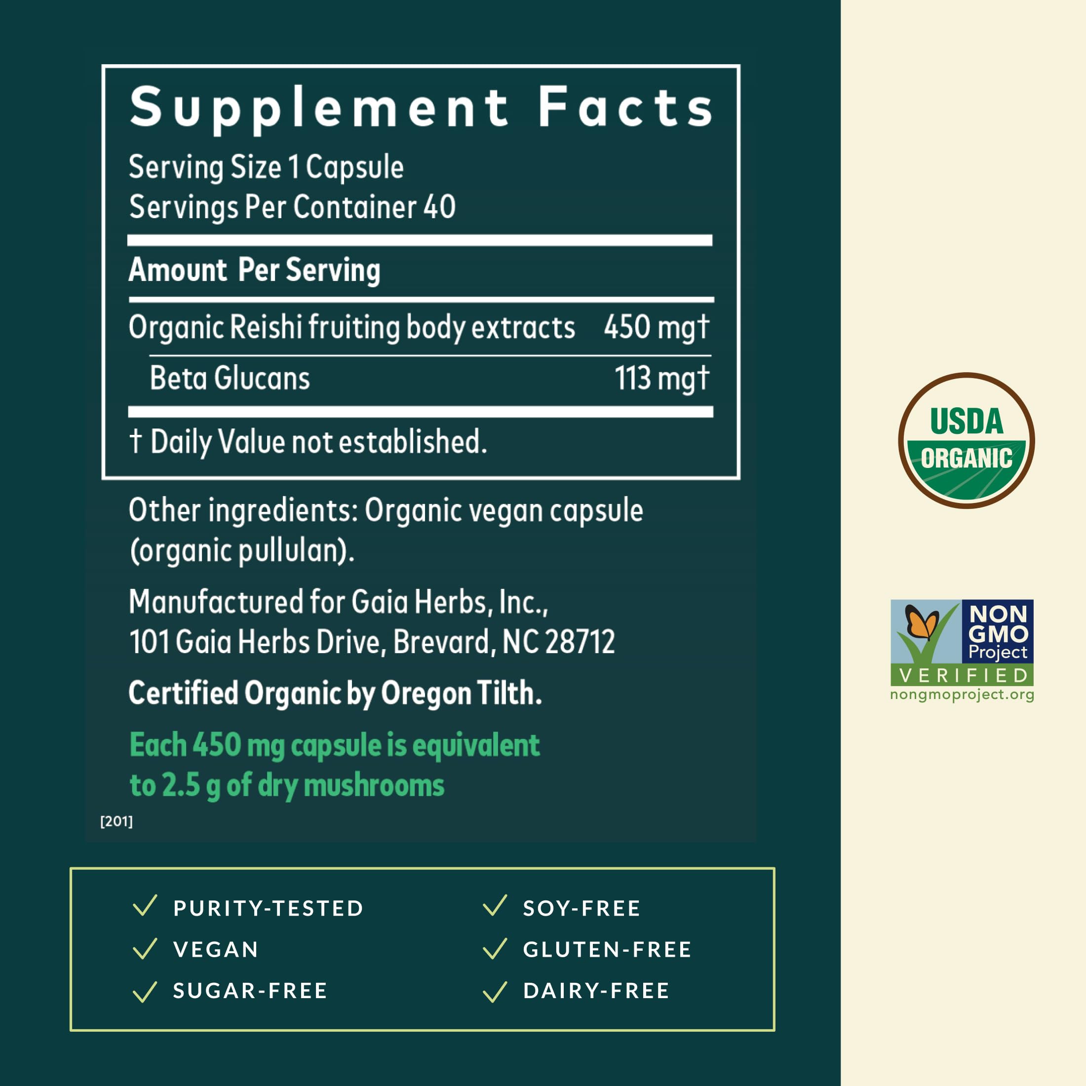 Gaia Herbs extracto de reishi con textura concentrada y pureza