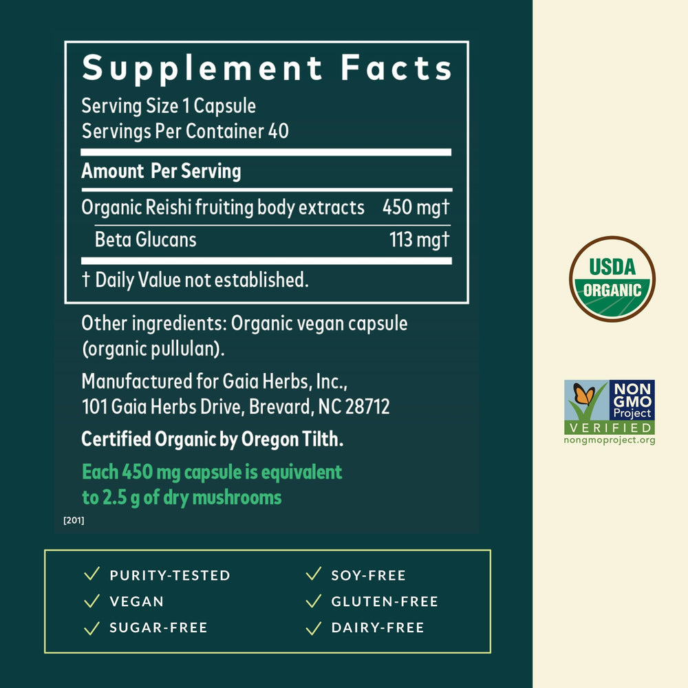 Gaia Herbs extracto de reishi con textura concentrada y pureza