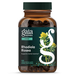 Gaia Herbs frontal del envase mostrando marca y beneficio de energía