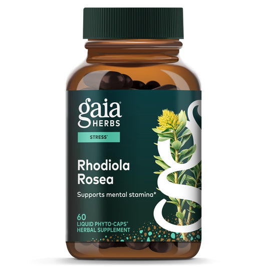 Gaia Herbs frontal del envase mostrando diseño y beneficios claros