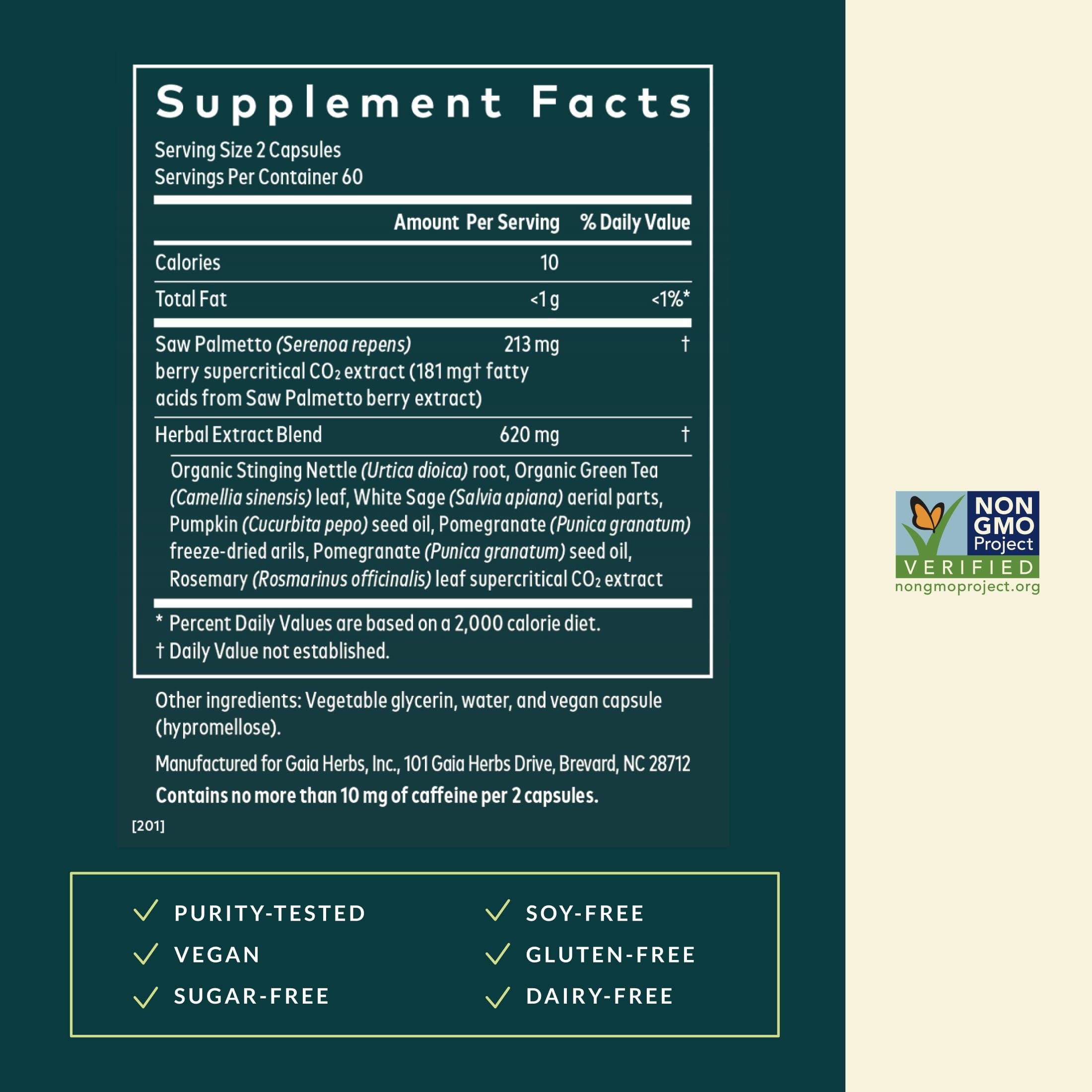 Gaia Herbs bayas de saw palmetto recolectadas a mano como fuente natural del extracto