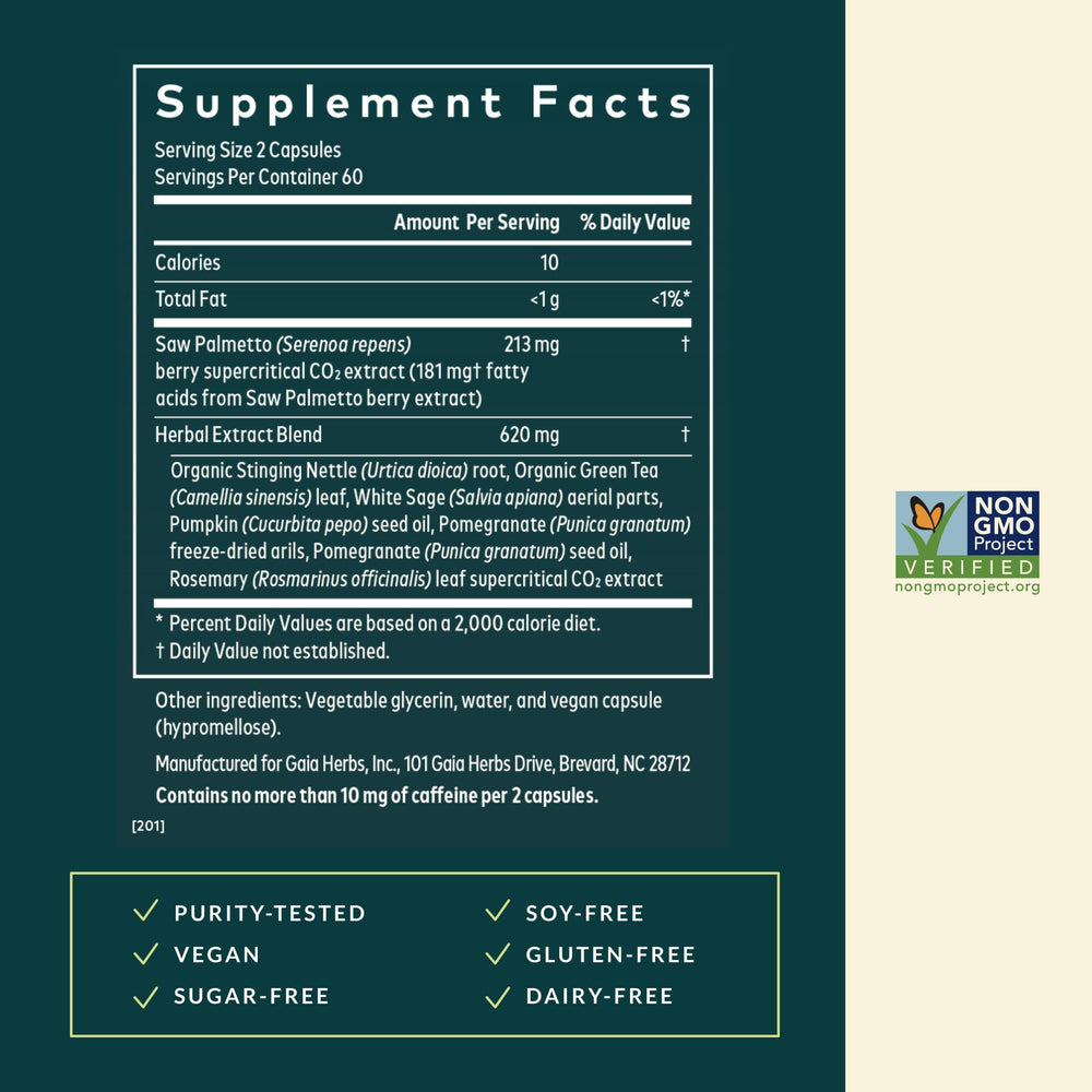 Gaia Herbs bayas de saw palmetto recolectadas a mano como fuente natural del extracto