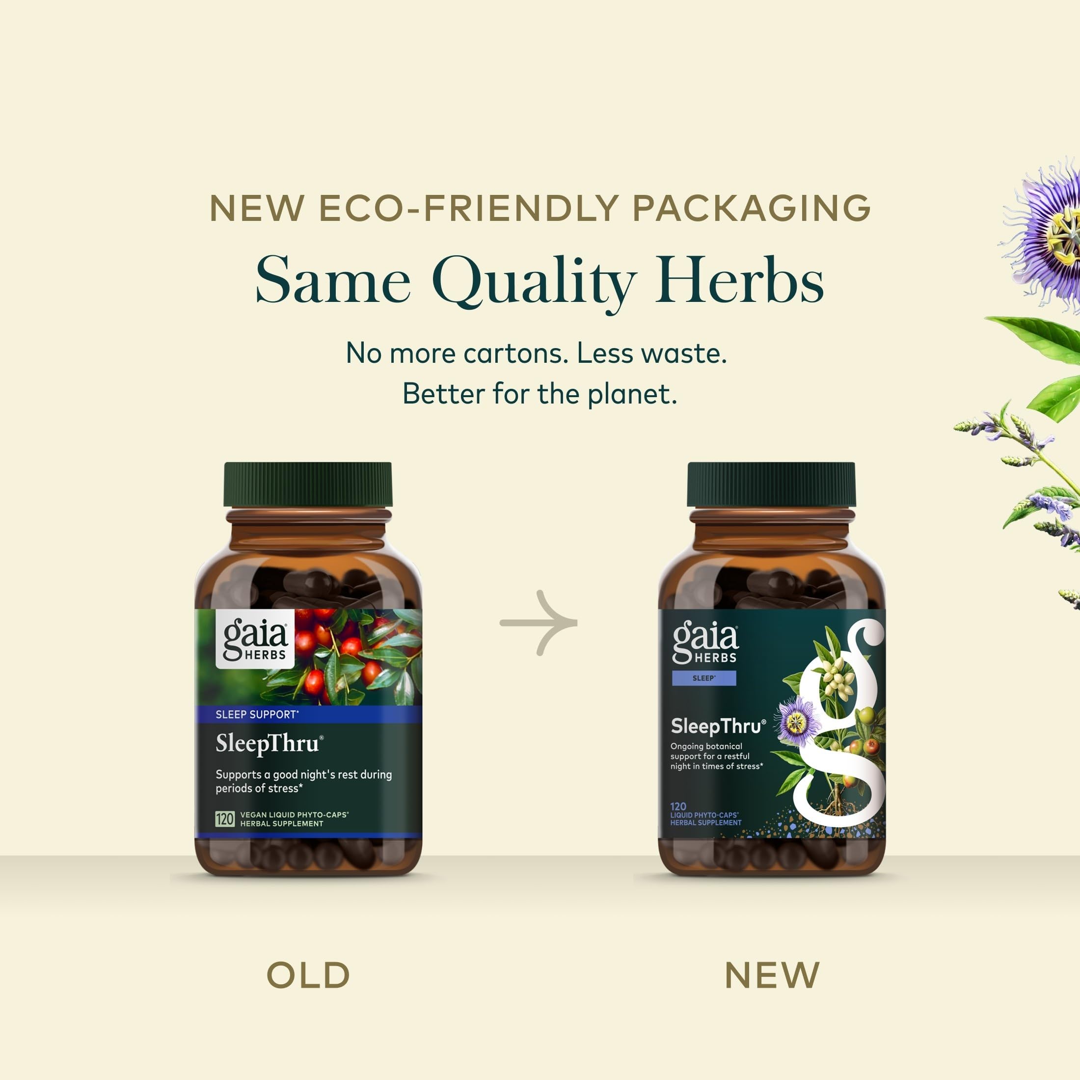 Gaia Herbs SleepThru producto en habitación tranquila sugiriendo relajación