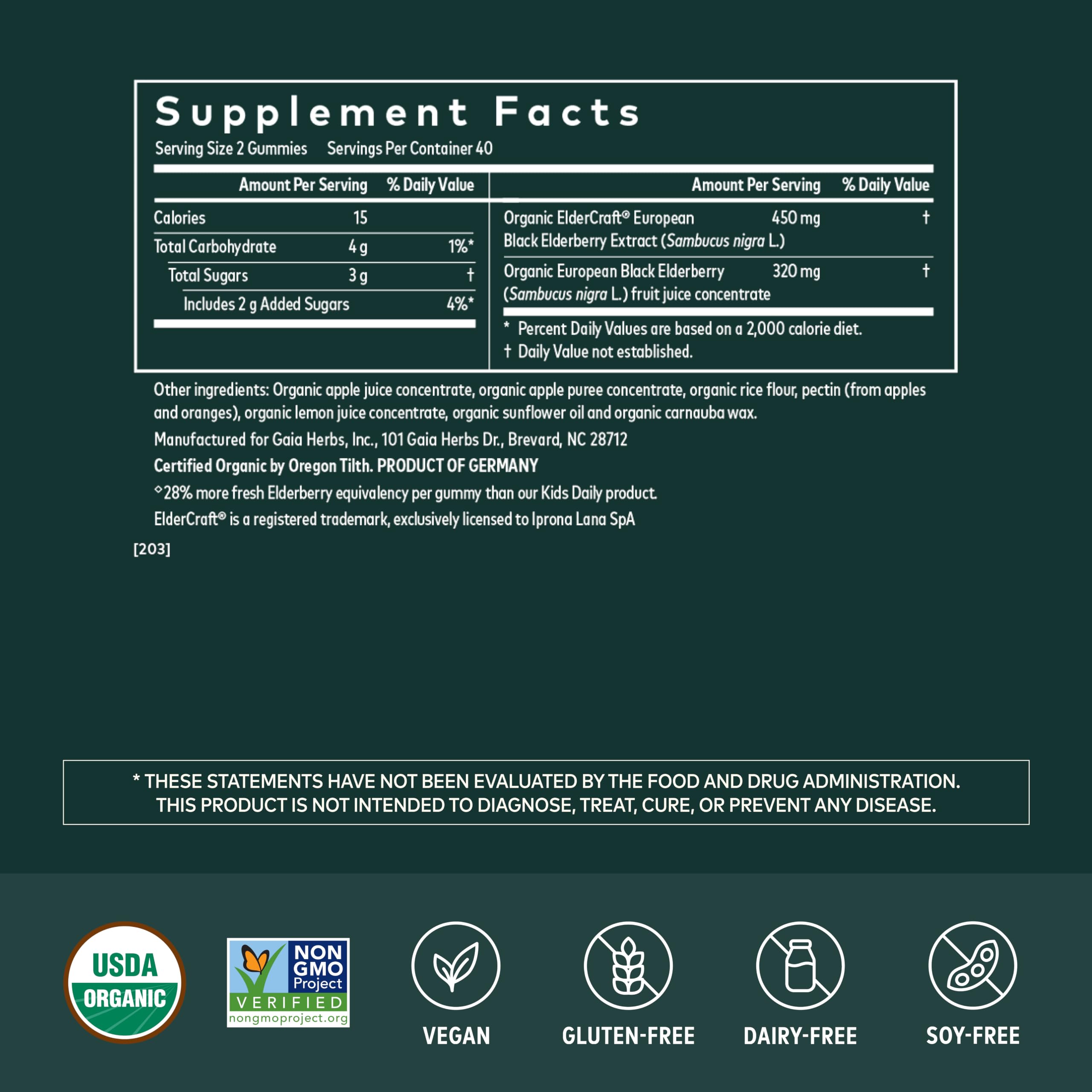 Gaia Herbs detalle de textura de las gomitas para apreciar suavidad y facilidad de masticar