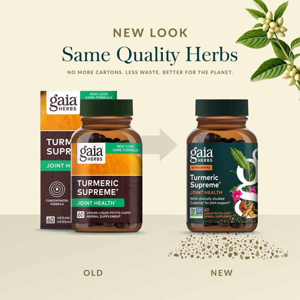 Gaia Herbs frasco junto a una regla para comparar tamaño real del envase