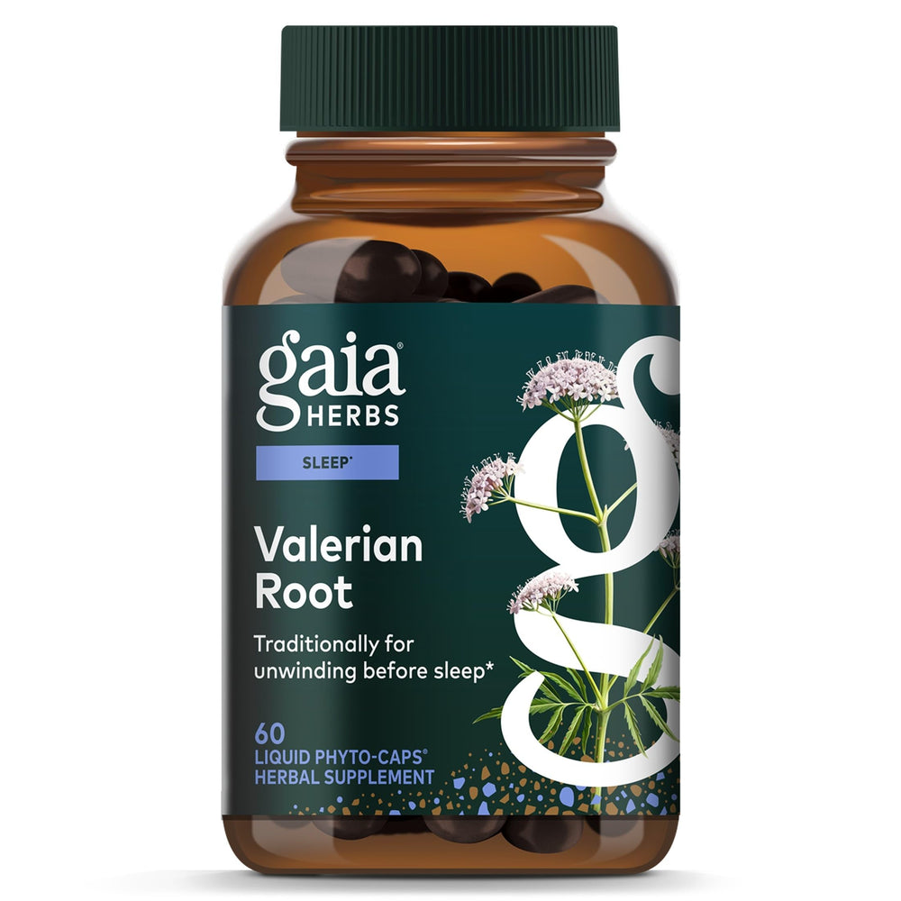 Gaia Herbs envase frontal mostrando beneficio para calma nocturna