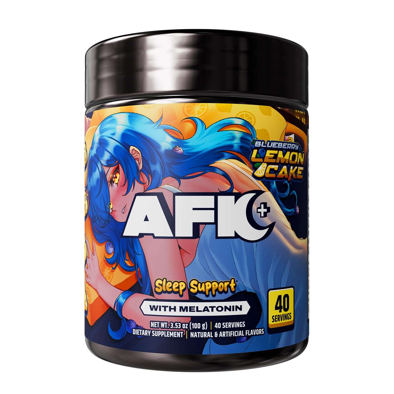 Gamer Supps envase frontal mostrando el sabor Blueberry Lemon Cake y claridad de uso