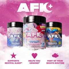 Comparación de tamaño del envase Gamer Supps AFK+ frente a una mano para referencia de porciones