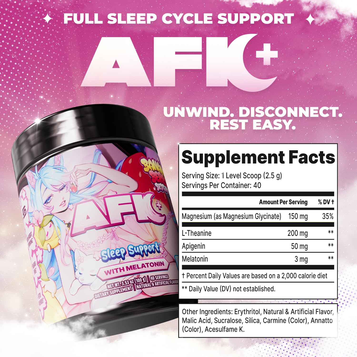 Escena nocturna con botella Gamer Supps AFK+ junto a cama, facilita una rutina relajante