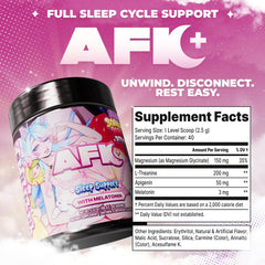 Escena nocturna con botella Gamer Supps AFK+ junto a cama, facilita una rutina relajante