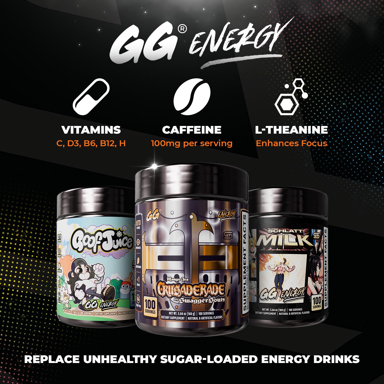 Gamer Supps comparación de tamaño con manos, muestra el volumen de 100 servicios