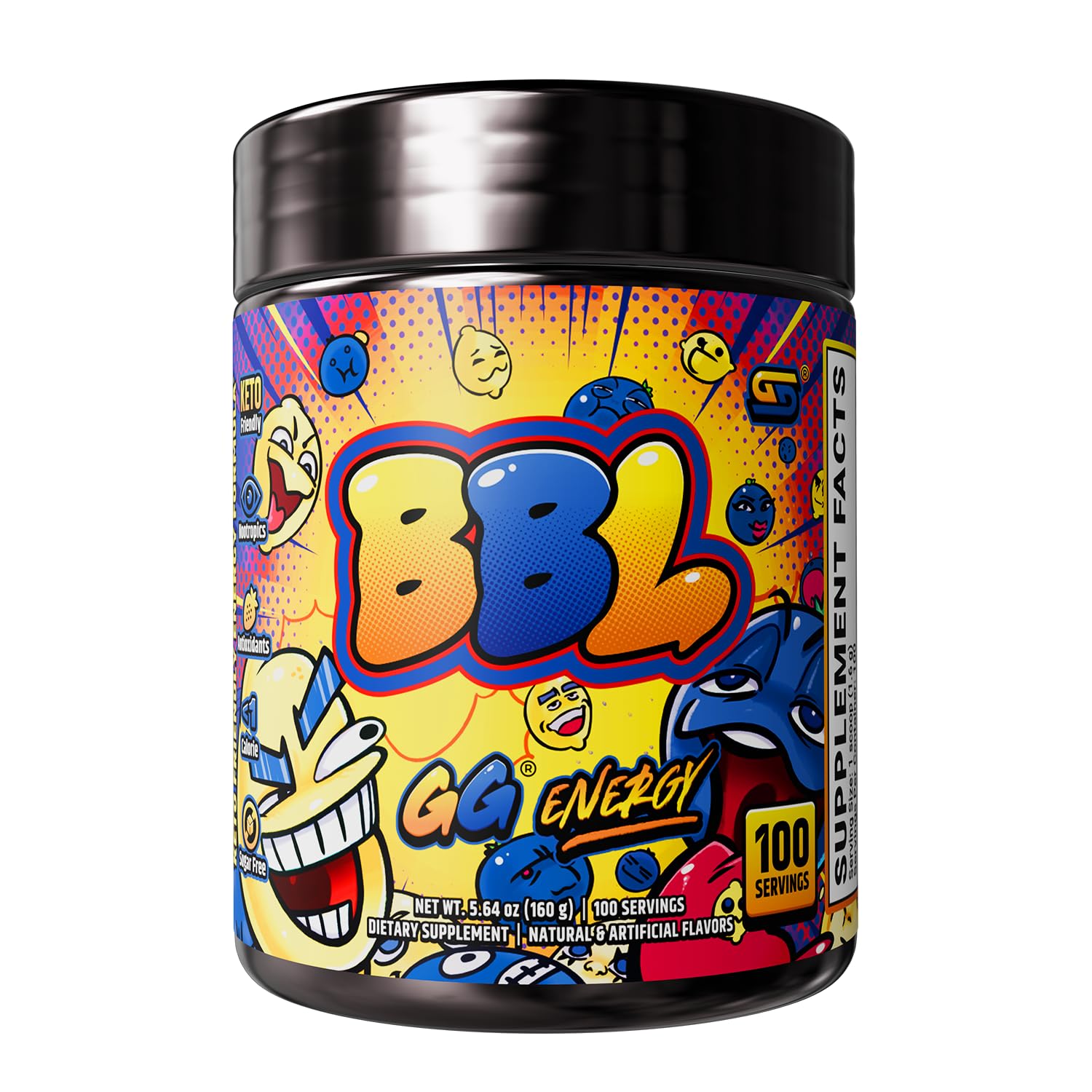 Gamer Supps bote frontal Blueberry Lemonade mostrando la marca y diseño, ideal para reconocer el producto