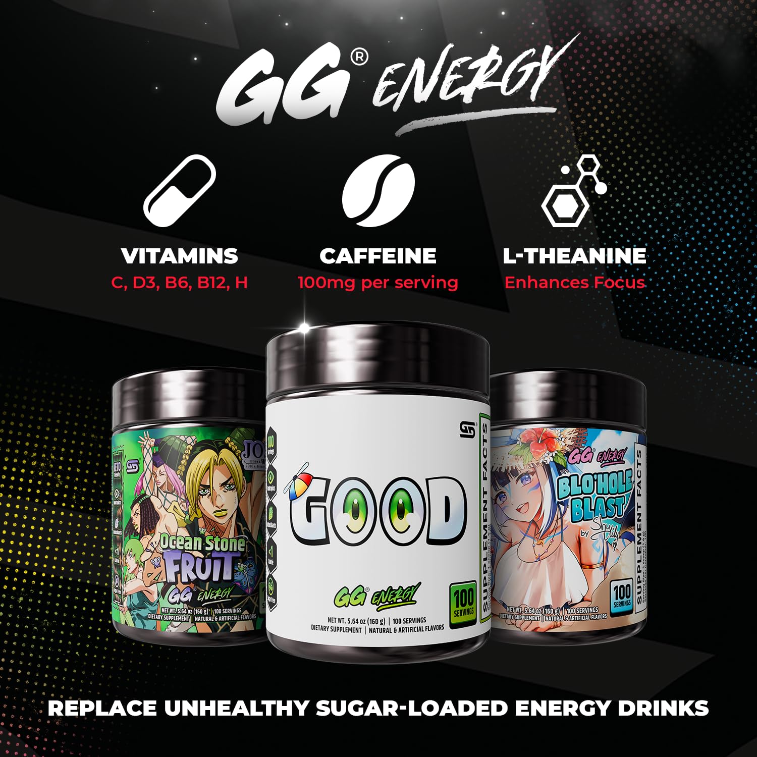 Gamer Supps GG Energy tarro junto a objetos para comparar tamaño