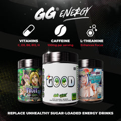 Gamer Supps GG Energy tarro junto a objetos para comparar tamaño