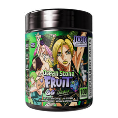 Gamer Supps frasco frontal mostrando diseño JoJo's y beneficio energético