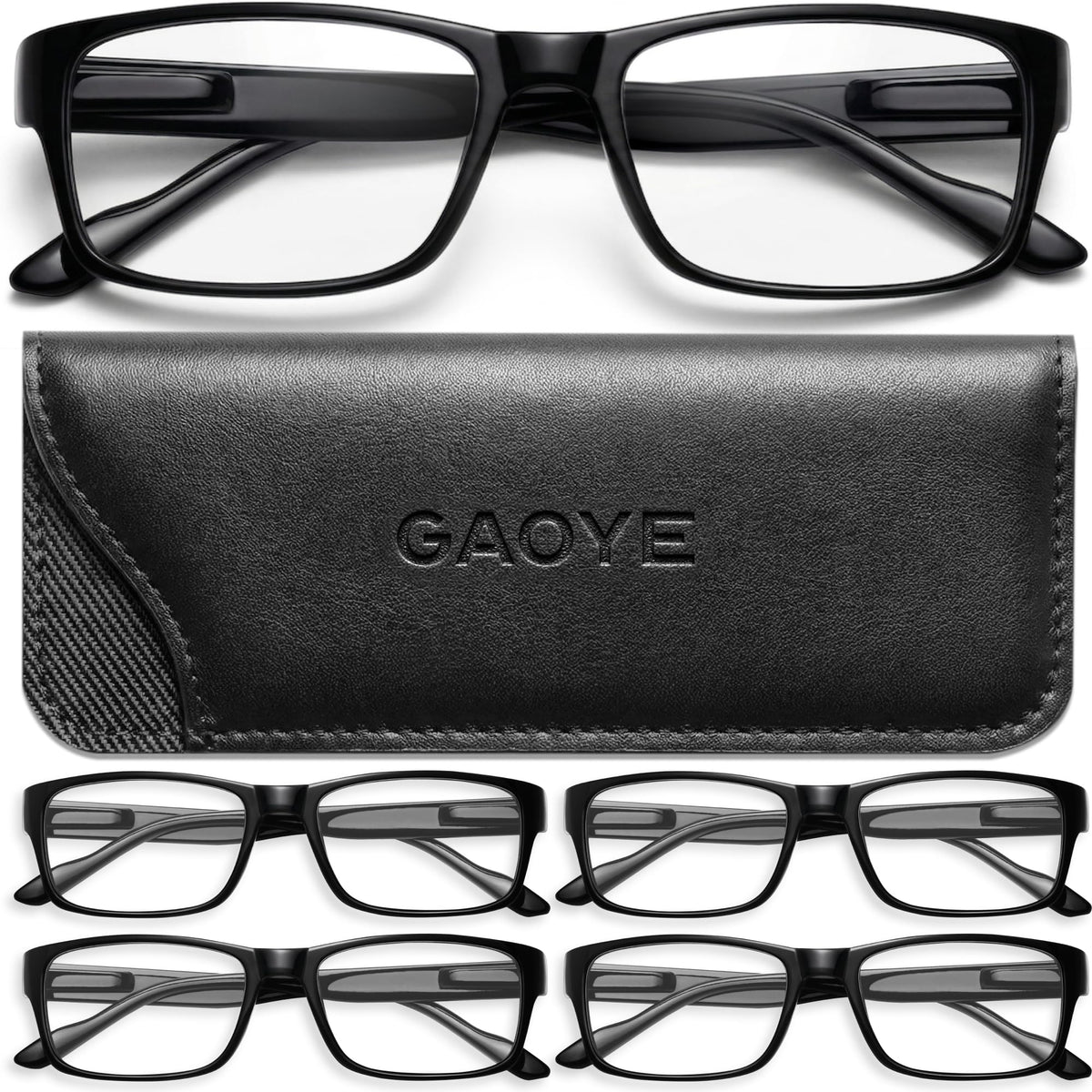 Gaoye vista frontal del pack de cinco gafas, versatilidad inmediata