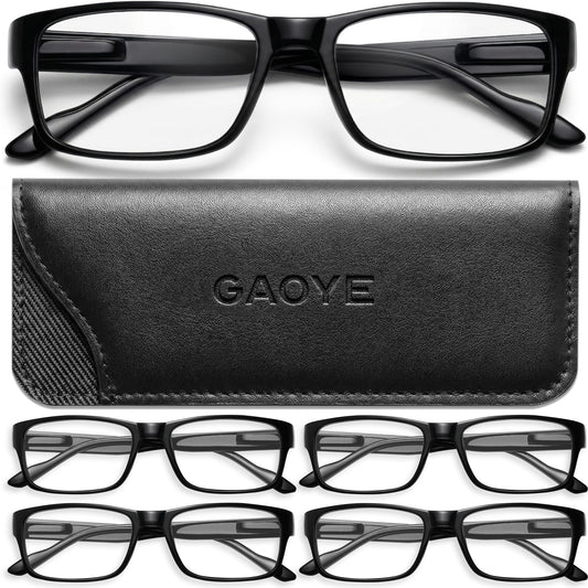 Gaoye vista frontal del pack mostrando cinco gafas y estuche, práctico almacenamiento