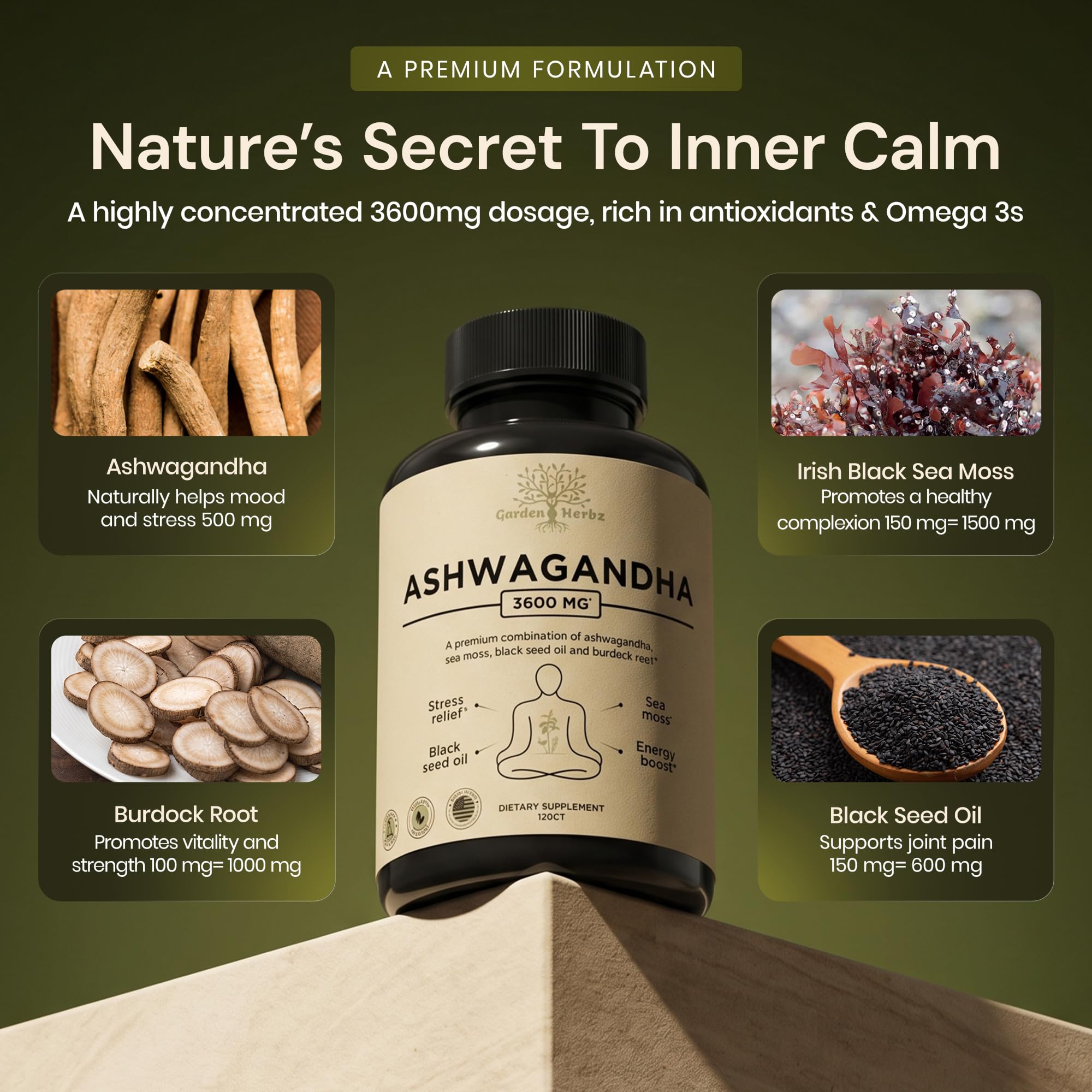 Garden of Herbz etiqueta nutricional legible que muestra ingredientes claves