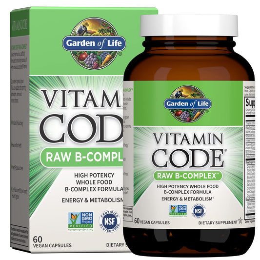 Garden of Life frasco frontal mostrando capsulas y etiqueta clara
