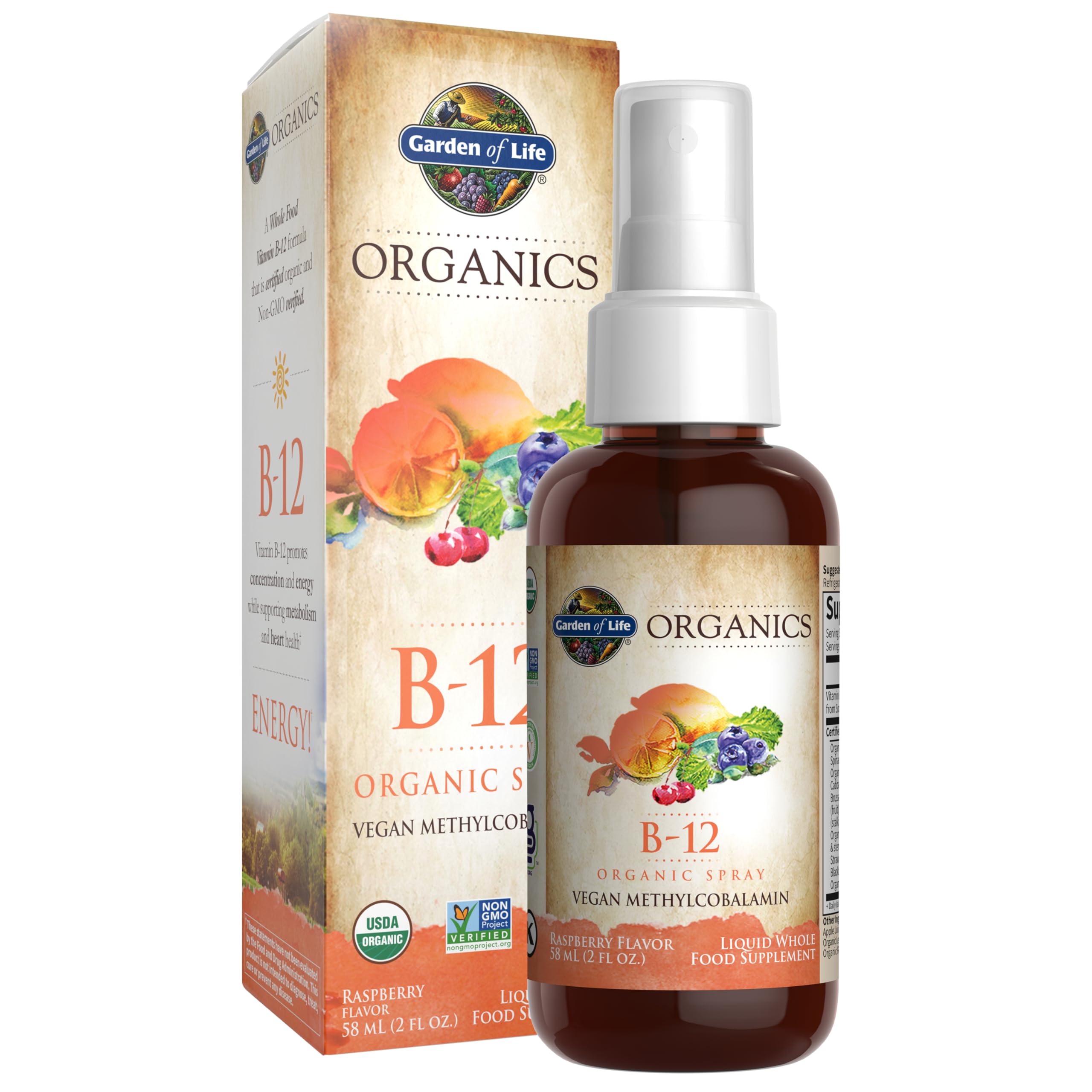 Garden of Life frasco frontal mostrando la etiqueta y beneficios
