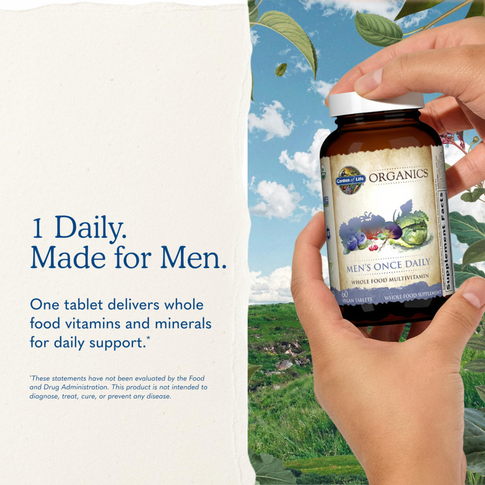 Garden of Life botella abierta con tabletas para almacenamiento y acceso fácil