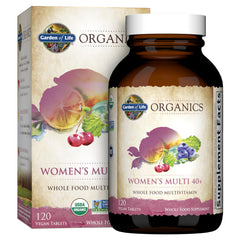 Garden of Life botella frontal mostrando etiqueta orgánica y beneficio de confianza