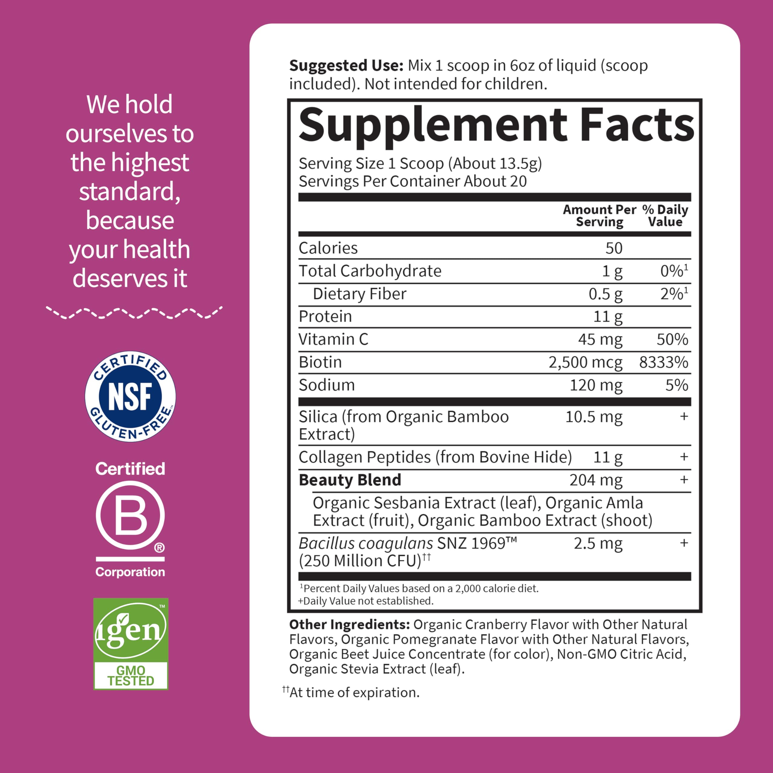 Garden of Life etiqueta con lista de ingredientes y certificaciones, transparencia y calidad