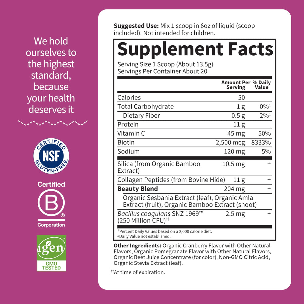 Garden of Life etiqueta con lista de ingredientes y certificaciones, transparencia y calidad