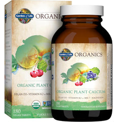 Garden of Life envase frontal del calcio vegetal mostrando beneficios