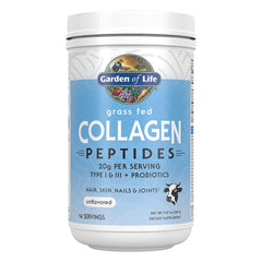 Garden of Life envase frontal de colágeno sin sabor mostrando la marca y beneficio proteico
