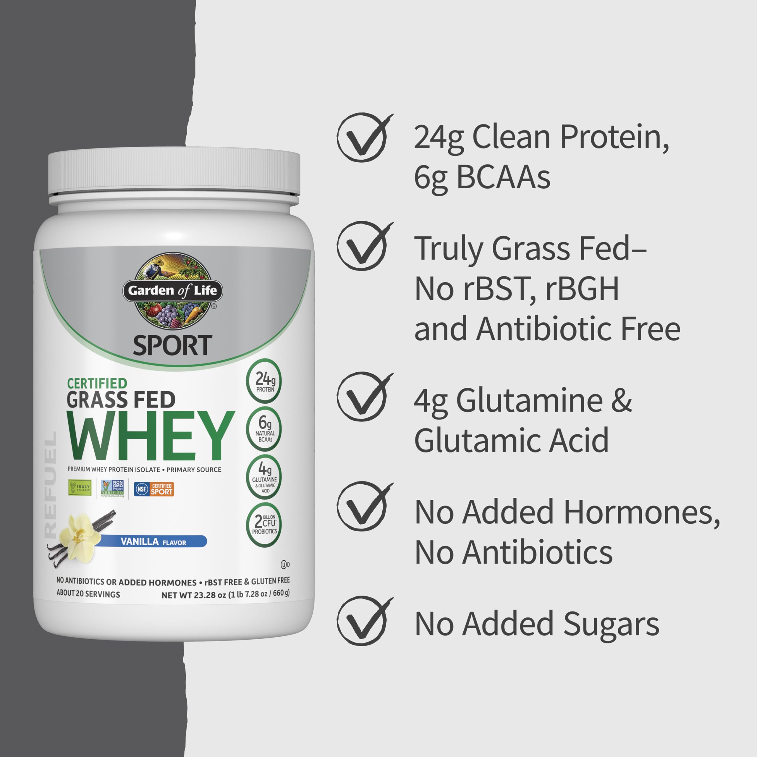 Cucharada medidora con 24 g de proteína Garden of Life lista para preparar