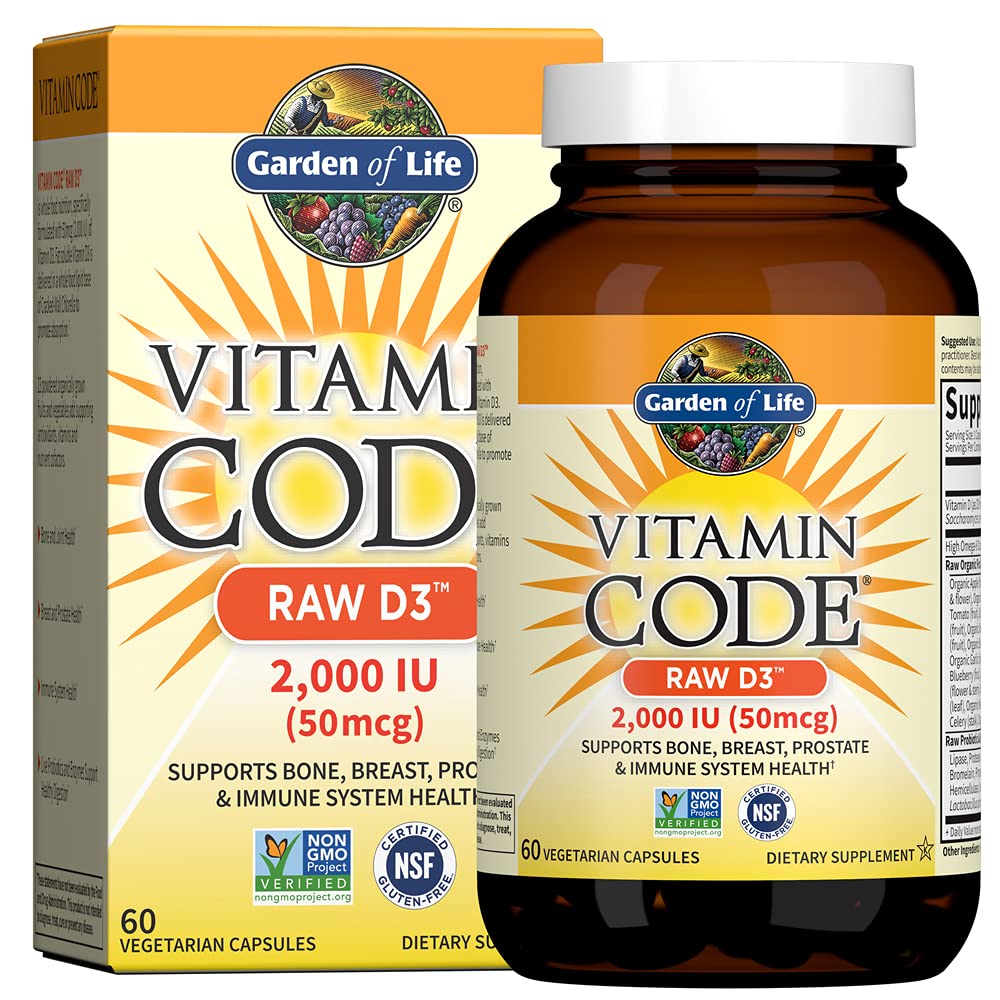 Garden of Life frasco frontal mostrando etiqueta y beneficios