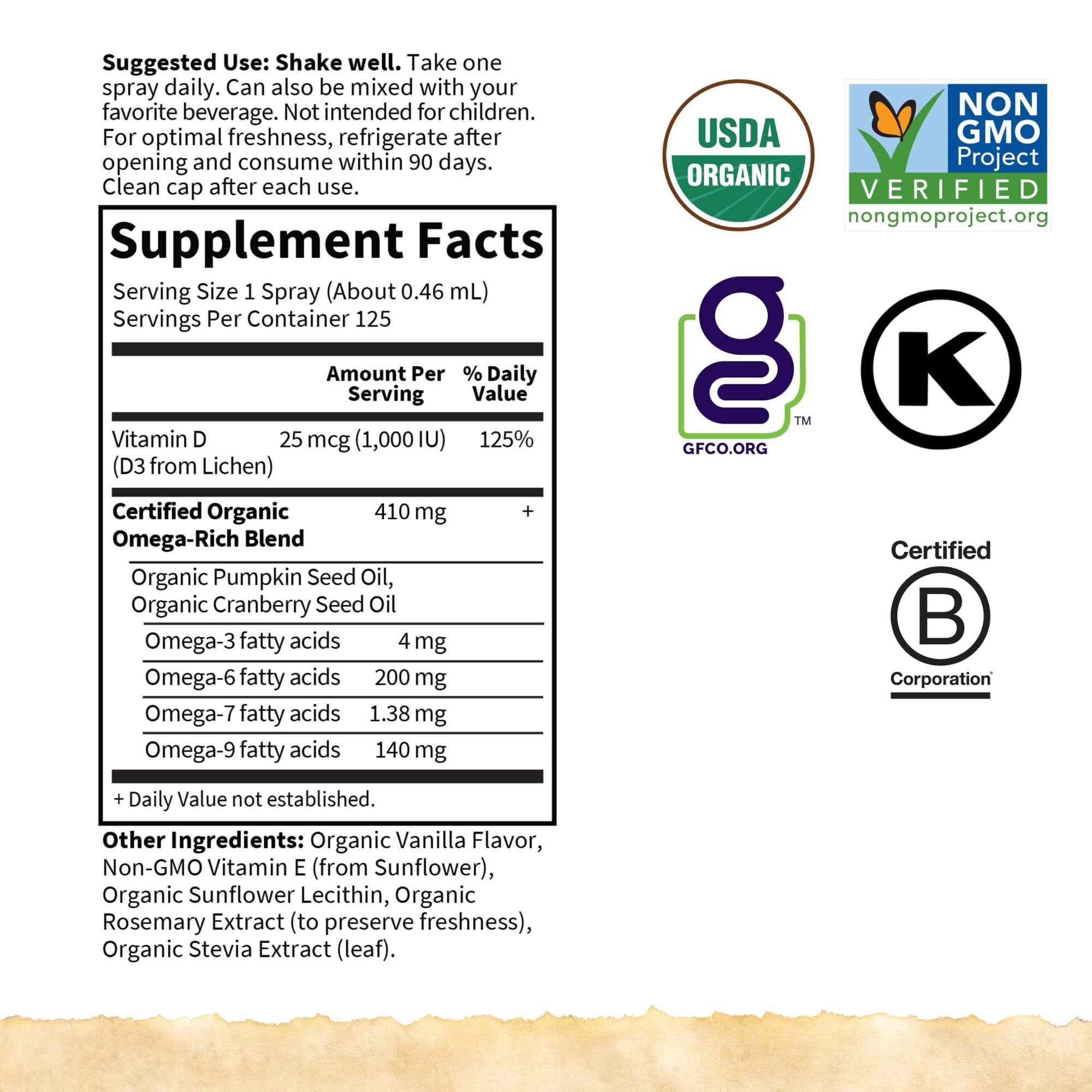 Garden of Life etiqueta con certificaciones orgánicas y veganas, confianza