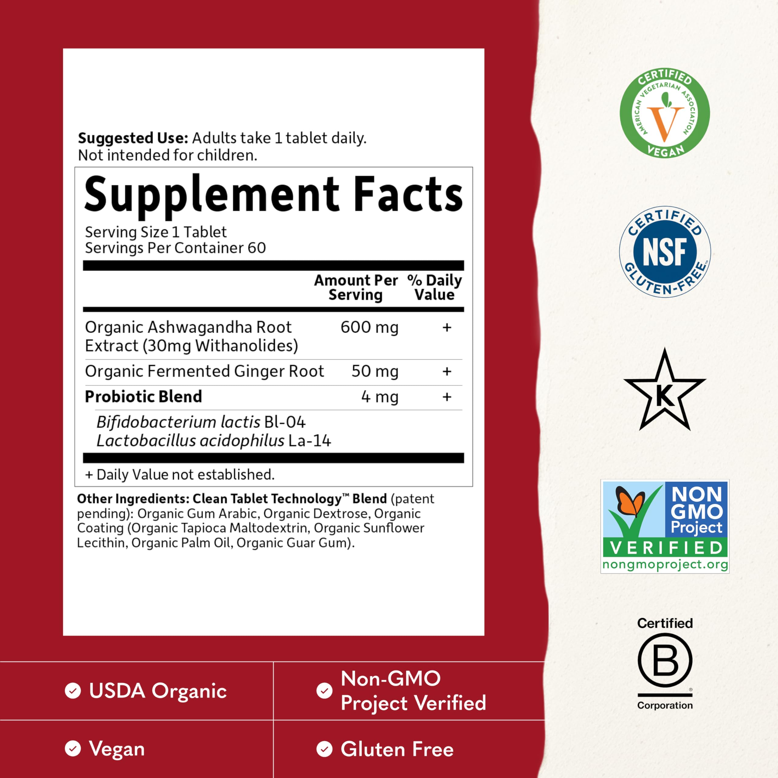 Garden of Life etiqueta con certificaciones orgánicas y sin gluten para seguridad
