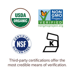Garden of Life etiqueta con certificaciones USDA Organic y Non‑GMO visibles