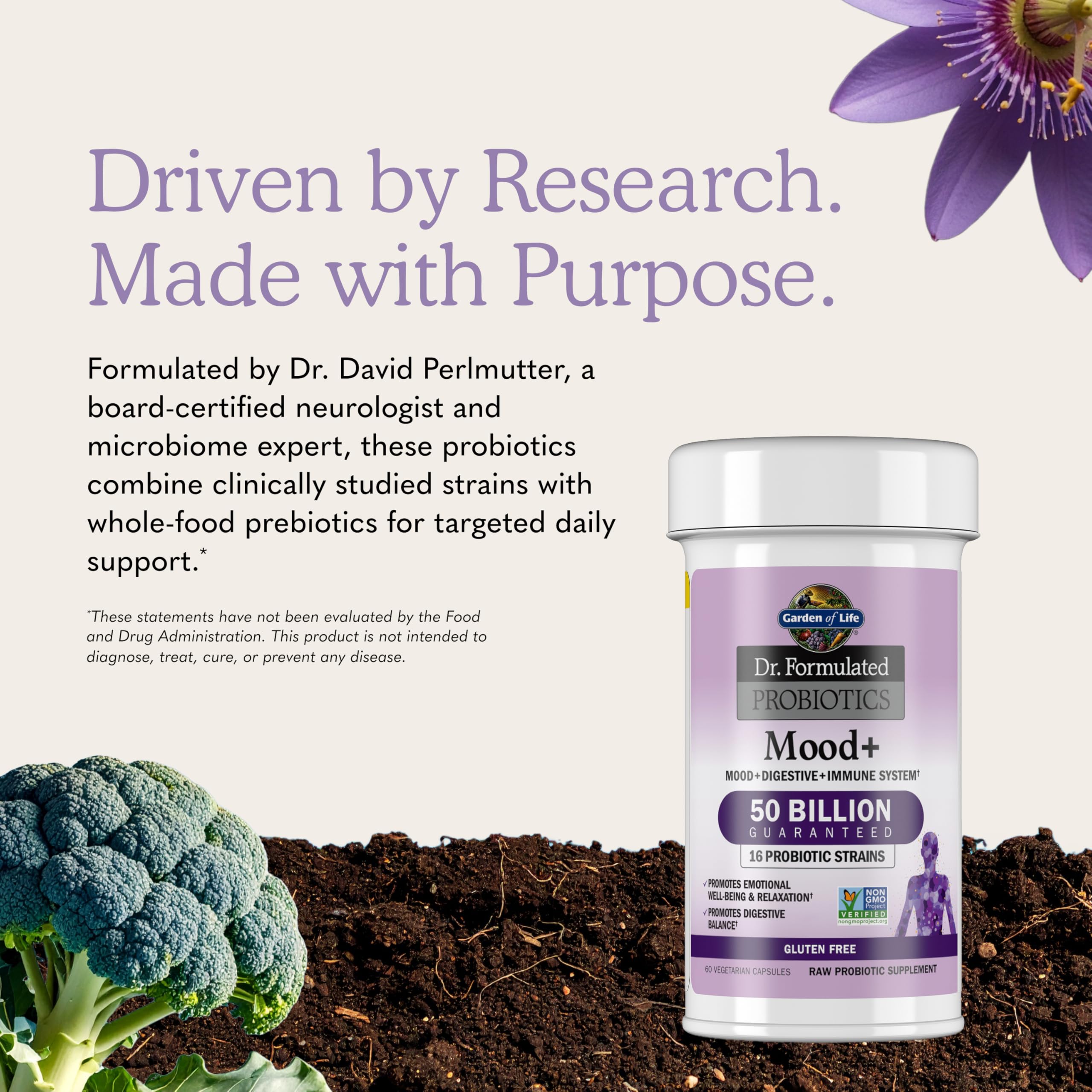 Garden of Life etiqueta nutricional con cepas probióticas y beneficios claros