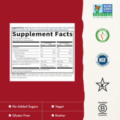 Etiqueta Garden of Life con información nutricional y beneficios claros
