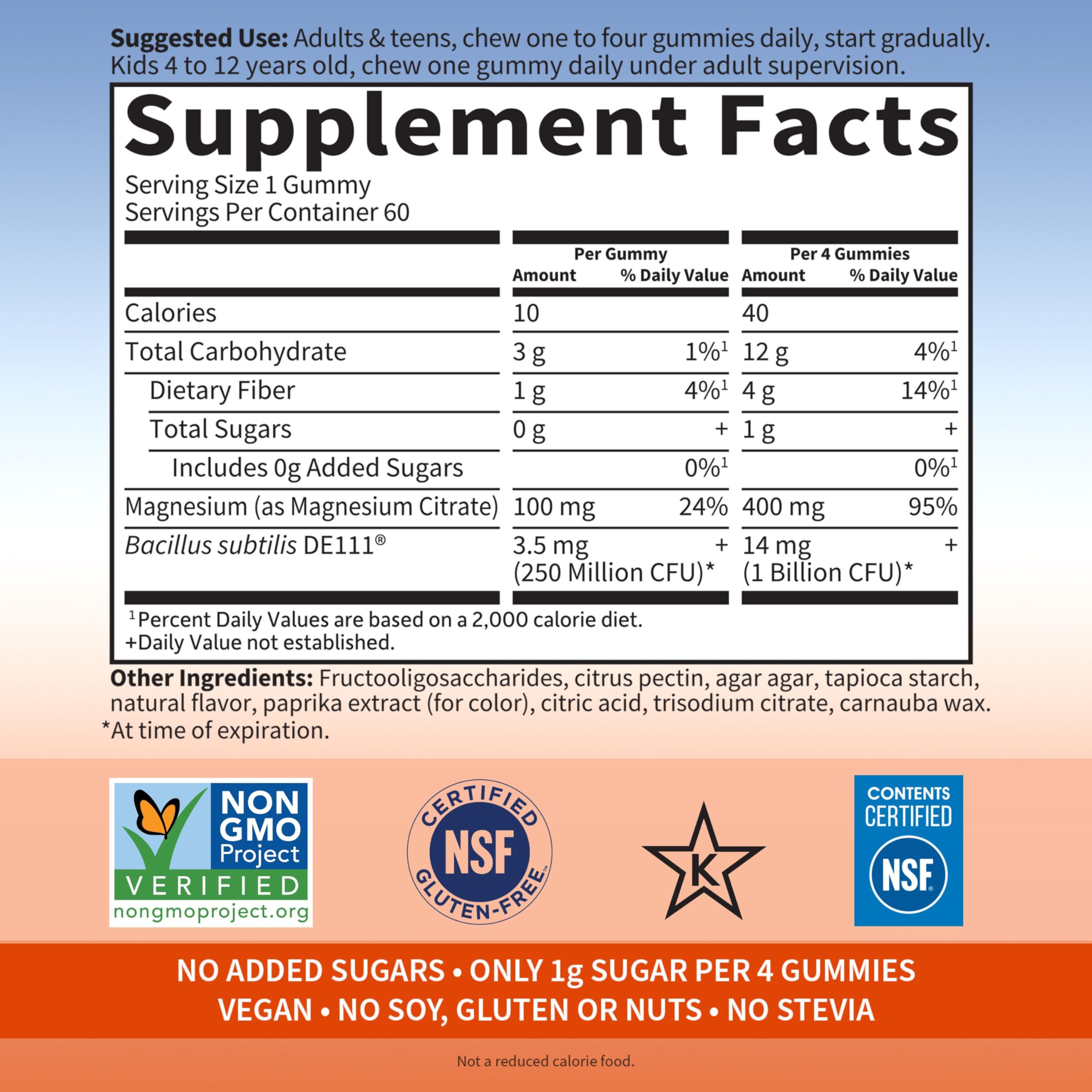 Garden of Life etiqueta con lista de ingredientes y certificaciones claras