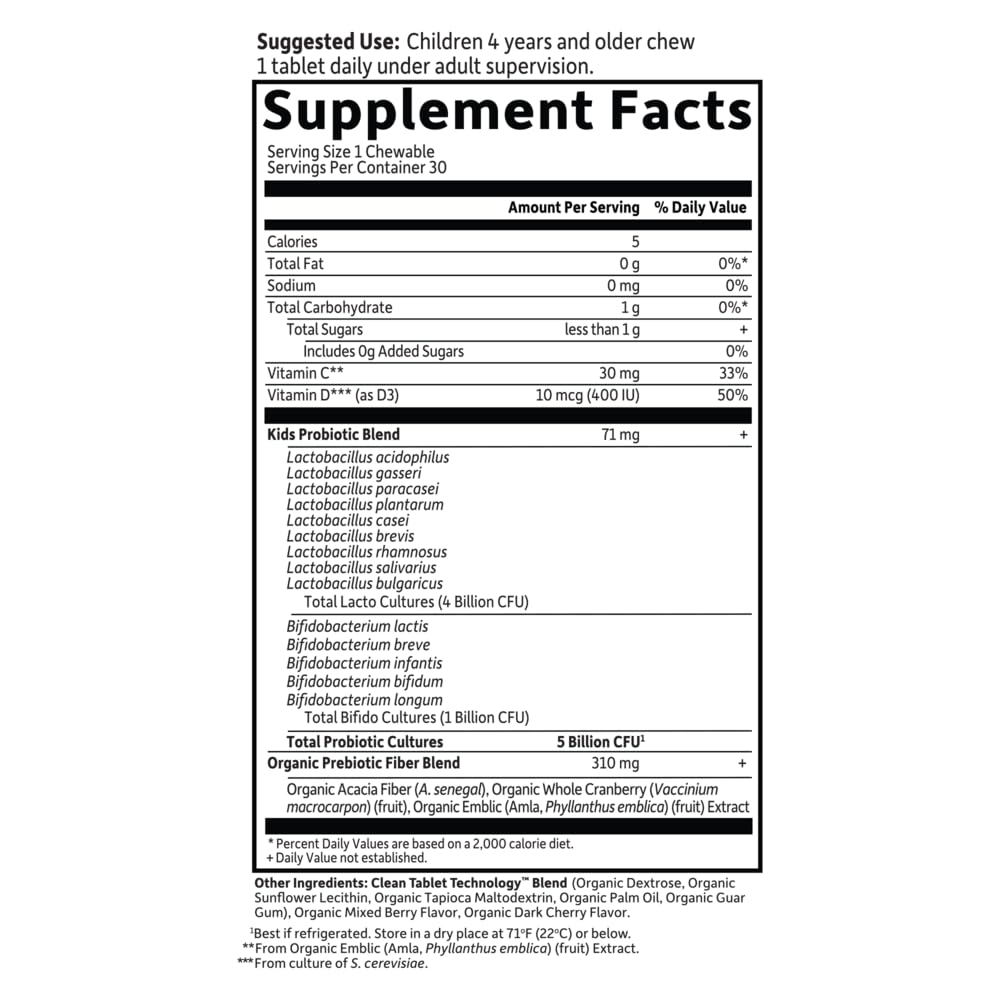 Garden of Life etiqueta con lista de 14 cepas y vitaminas, transparencia de ingredientes