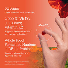 Etiqueta nutricional de Garden of Life D3 K2 enfocada en ingredientes y certificados